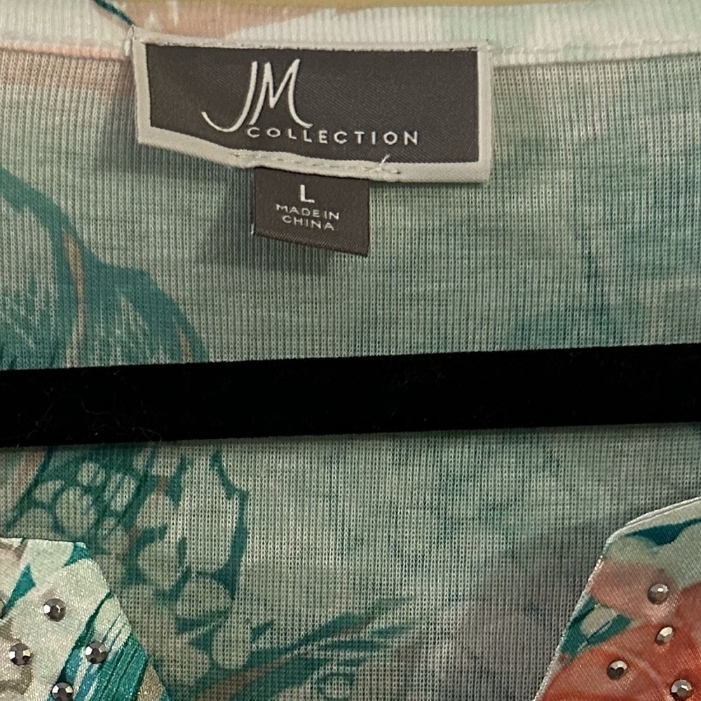 JM Collection Women Floral & Rhinestone Top Size Large - Picture 3 of 7